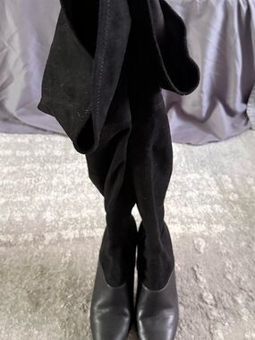 Neiman Marcus Black Over-the-Knee Stretch Suede & Leather Boots